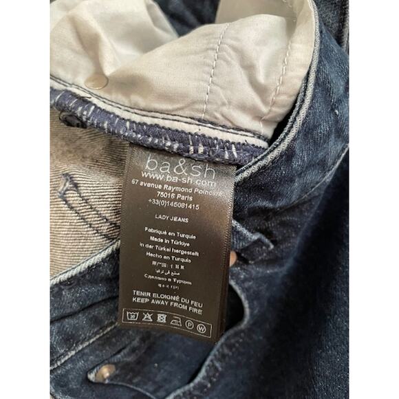 ba&sh Balm Two-tone Cropped Ankle Jeans Slim Straight Dark Blue and Black Large - Picture 14 of 16